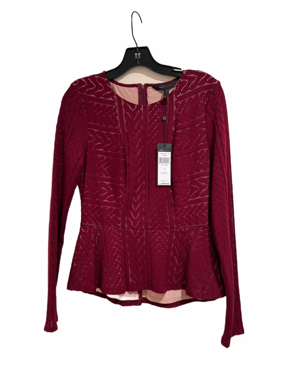 BCBGMaxAzria Red Long-Sleeve Peplum Knit Top